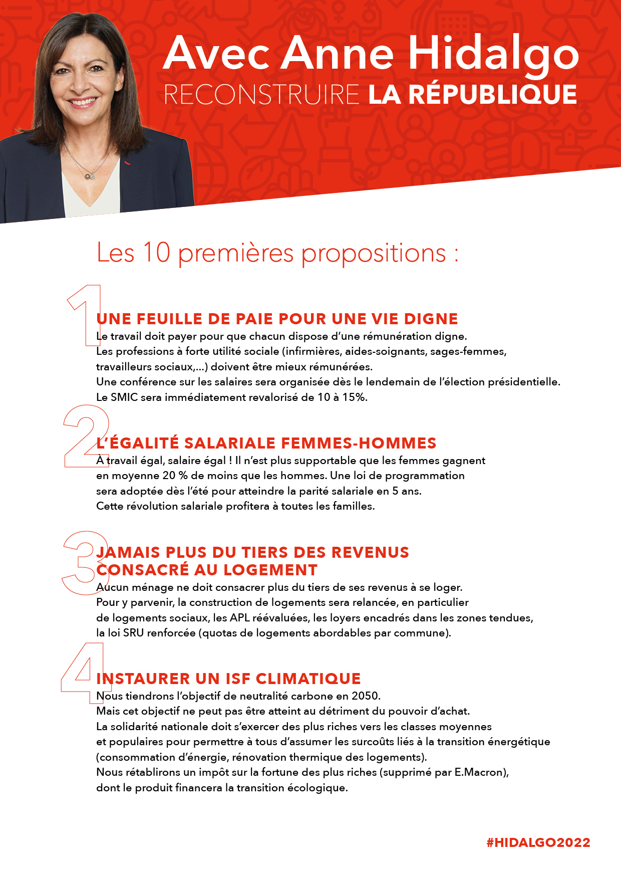 Tract Anne Hidalgo : les dix premières propositions pour la présidentielle de 2022 Recto